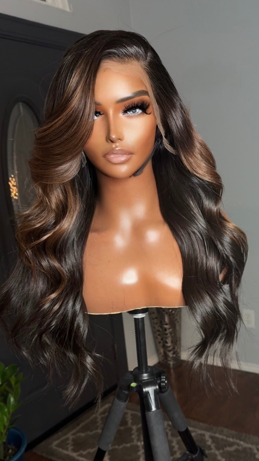 "Naomi" Brown Ombre Lux Custom Raw Indian GLUELESS HD Wig