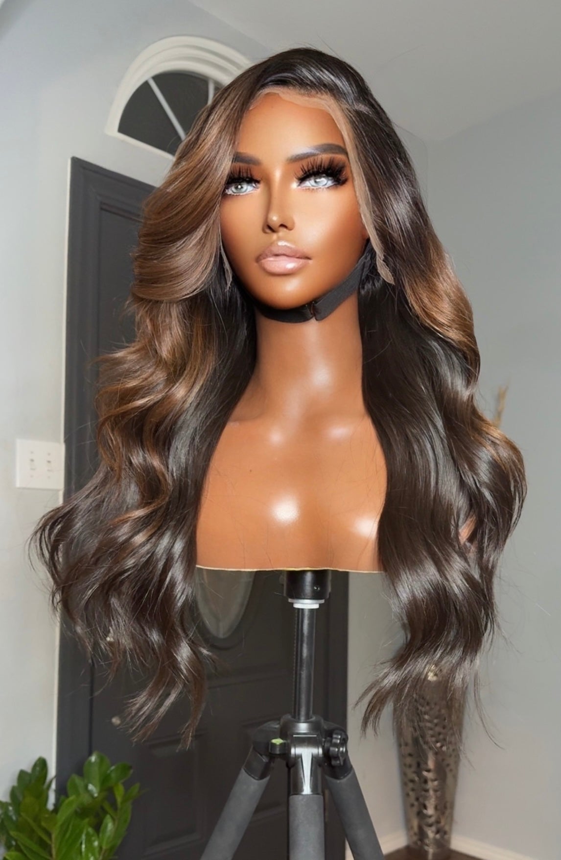 "Naomi" Brown Ombre Lux Custom Raw Indian GLUELESS HD Wig
