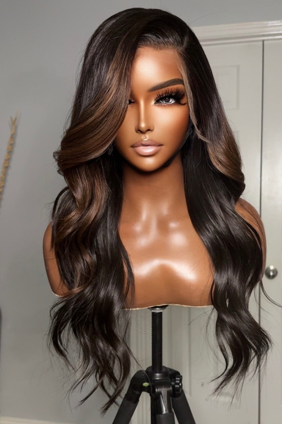 "Naomi" Brown Ombre Lux Custom Raw Indian GLUELESS HD Wig