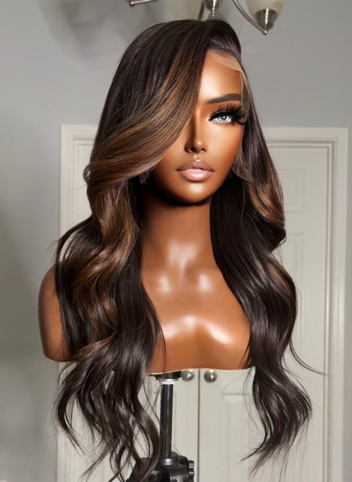 "Naomi" Brown Ombre Lux Custom Raw Indian GLUELESS HD Wig