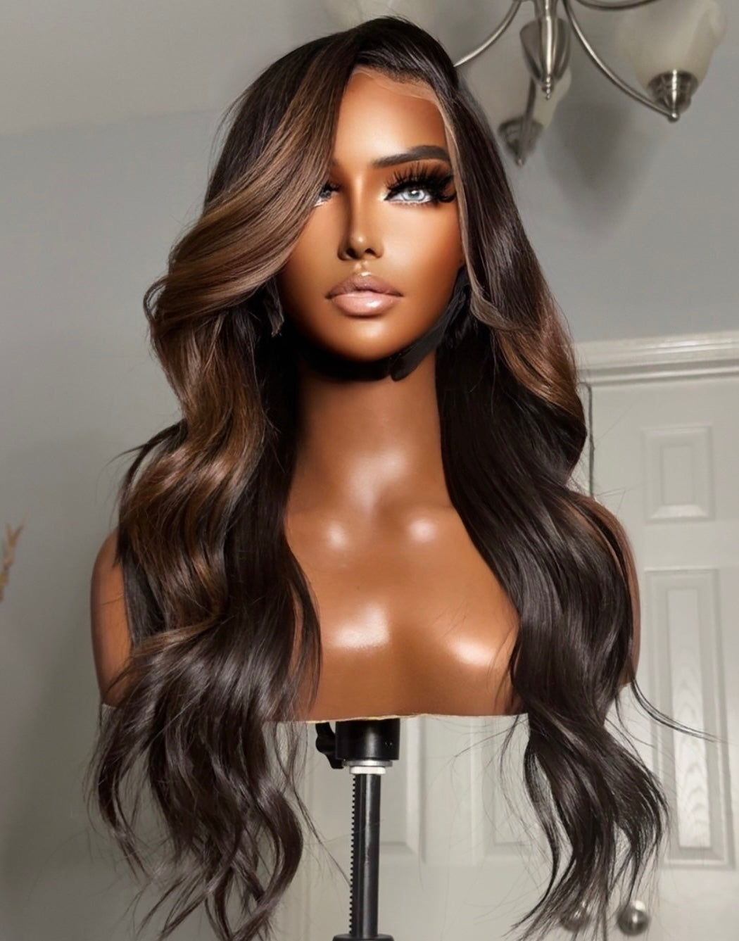 "Naomi" Brown Ombre Lux Custom Raw Indian GLUELESS HD Wig