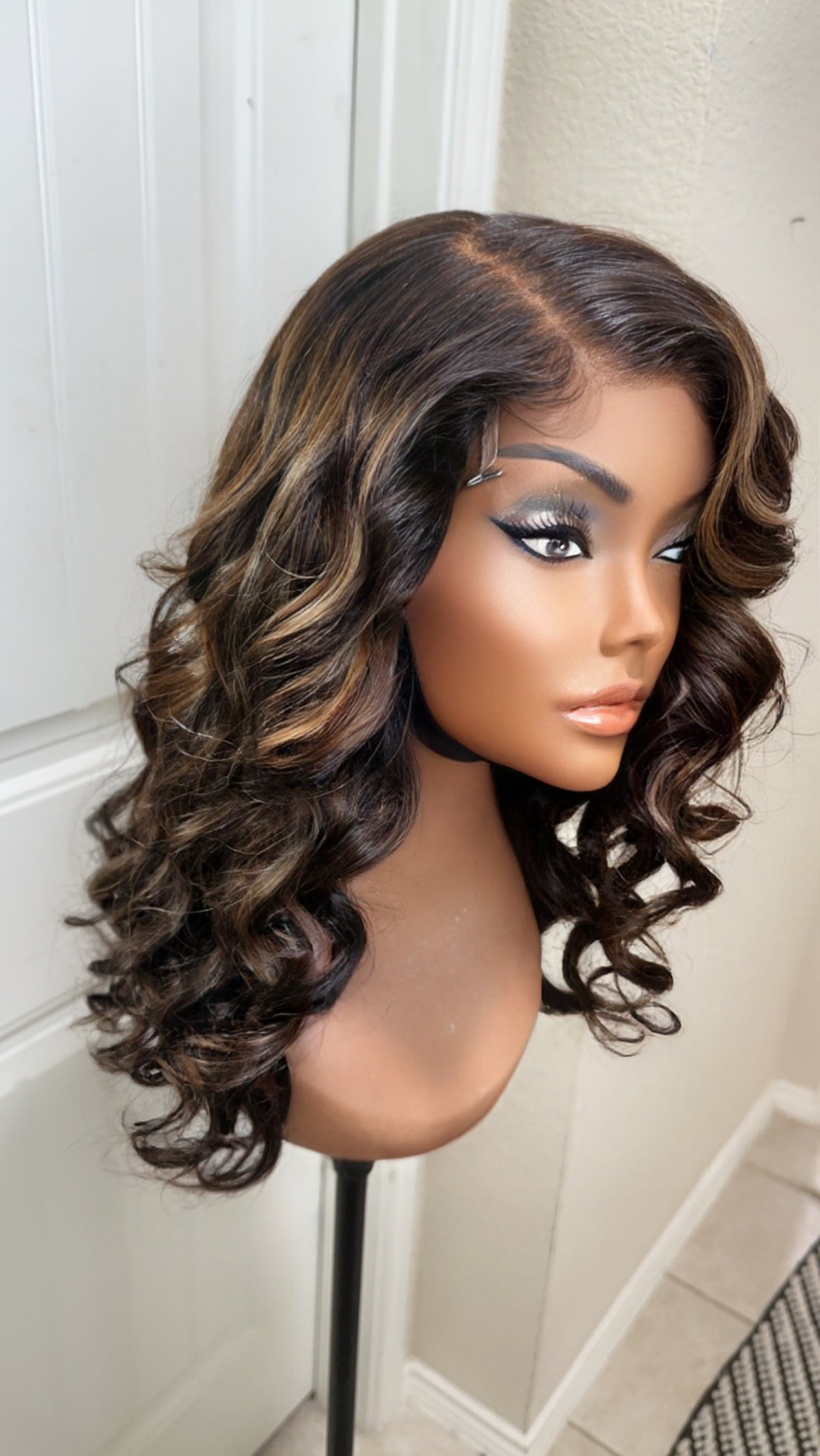 "Cami" Raw CAMBODIAN Blonde/Brown Highlight GLUELESS Lace Wig
