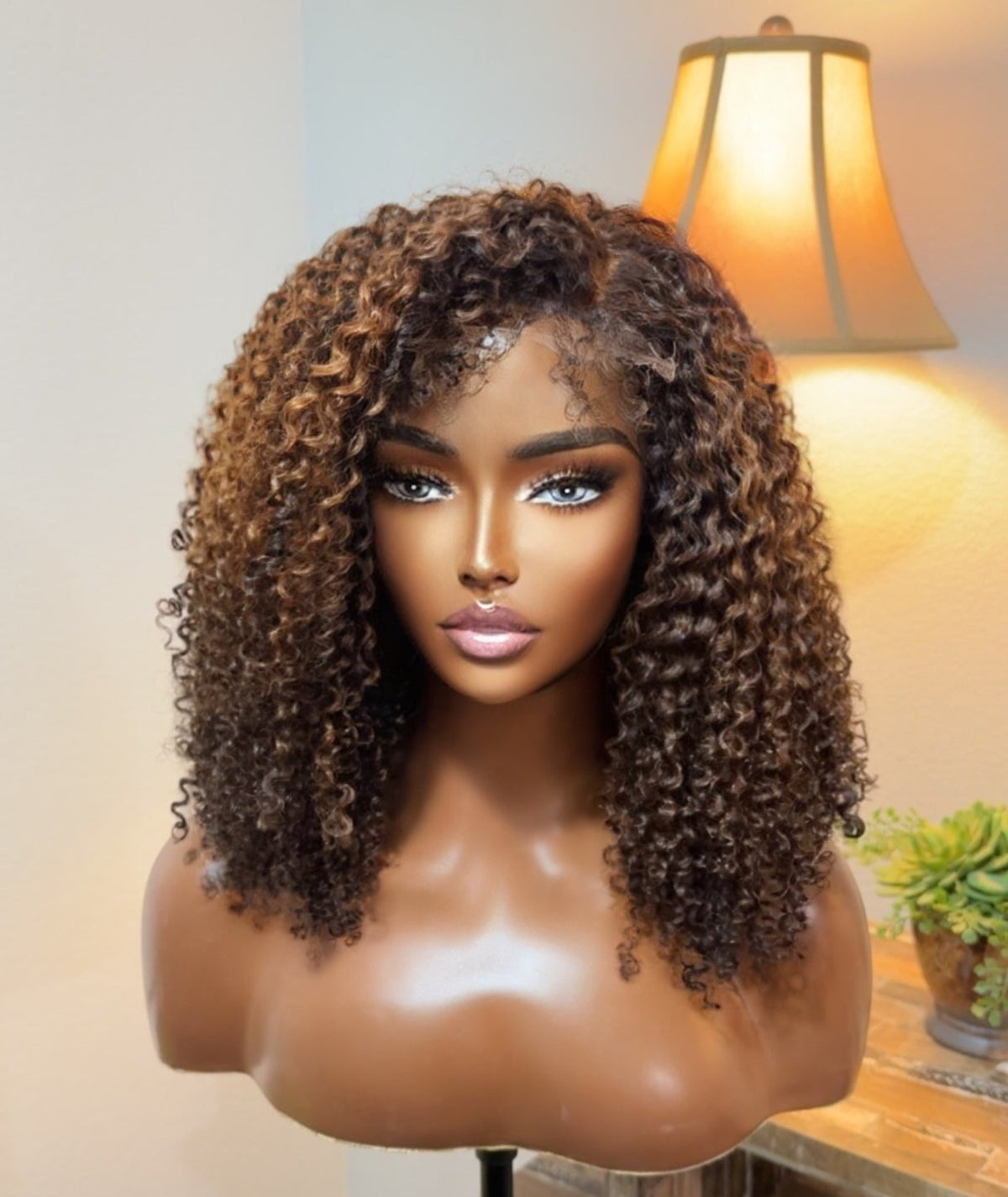 "Faith" Brown Highlighted Afro Kinky Curly with Natural Edges