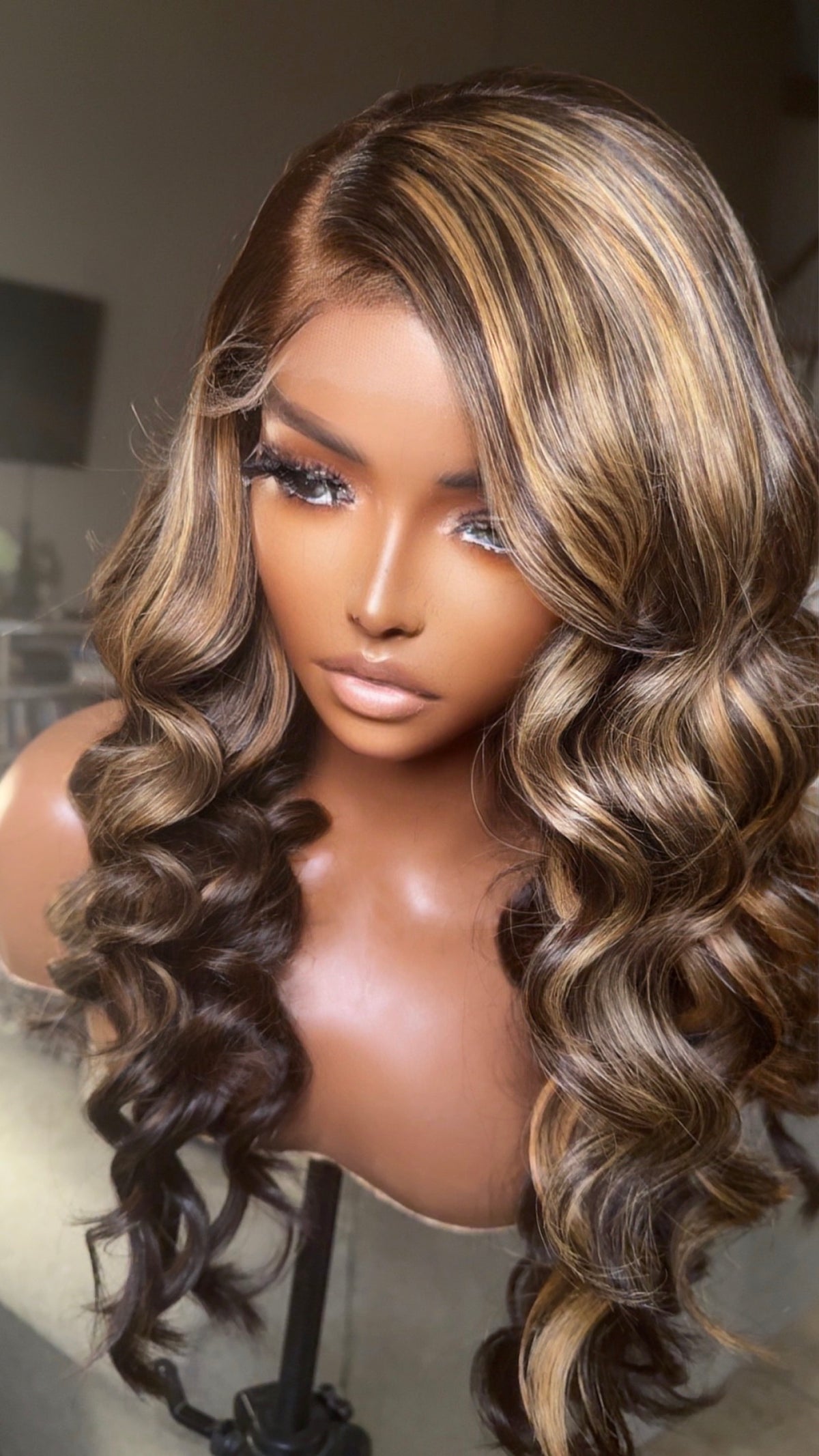 "Cami" Raw CAMBODIAN Blonde/Brown Highlight GLUELESS Lace Wig