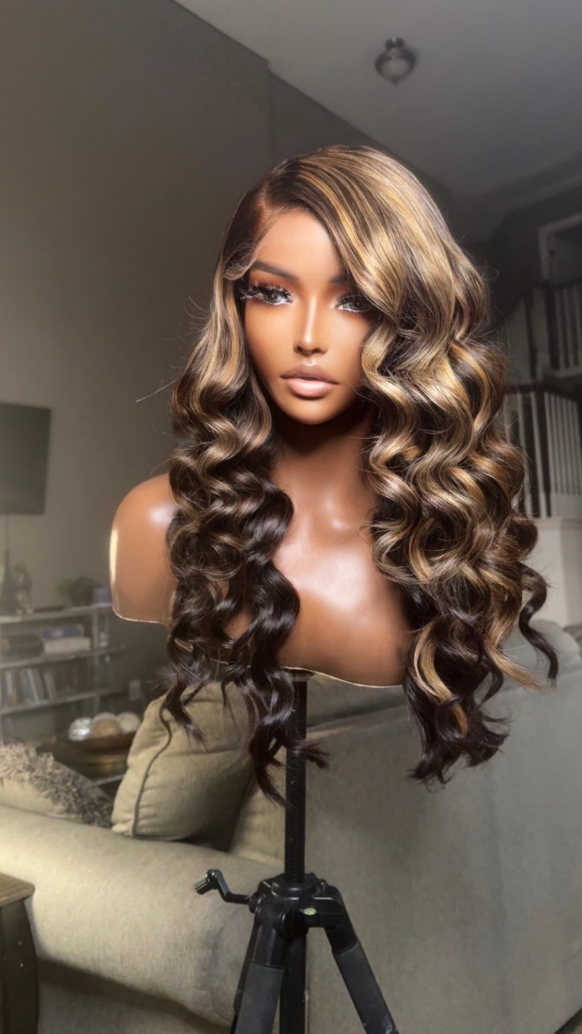 "Cami" Raw CAMBODIAN Blonde/Brown Highlight GLUELESS Lace Wig