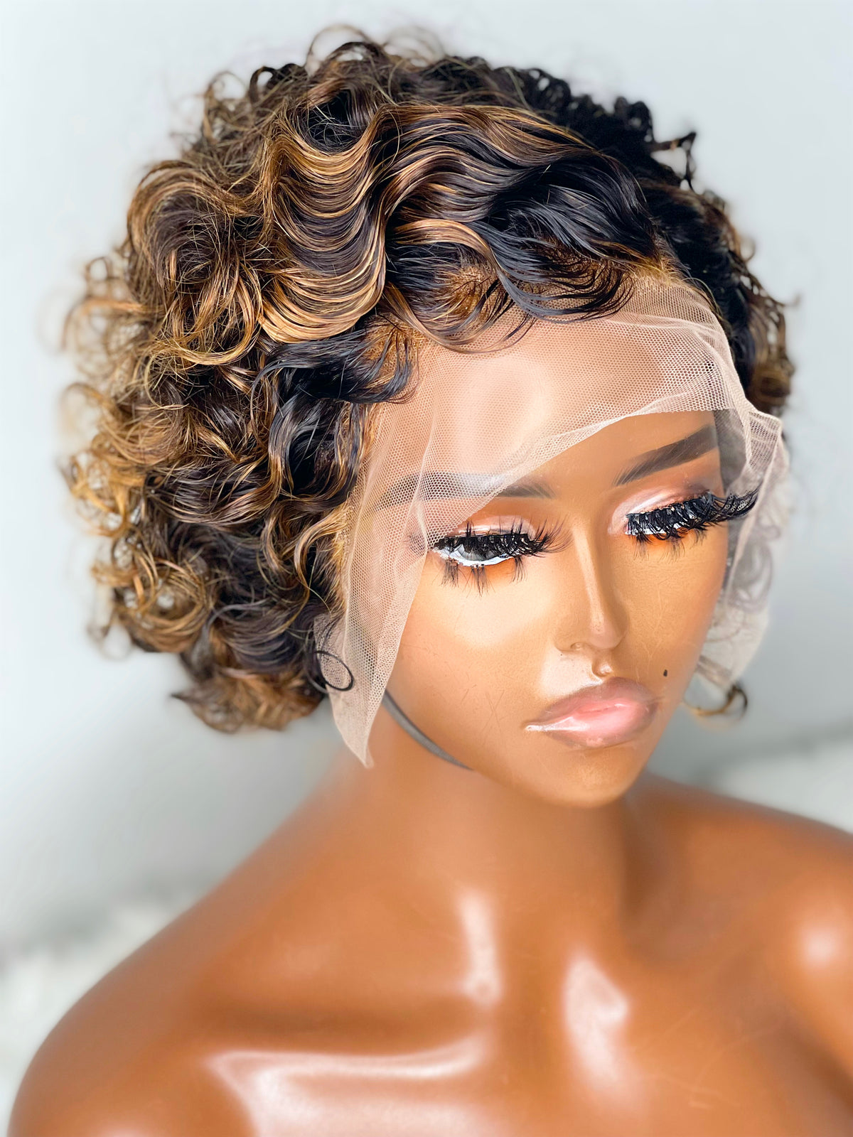 "Tina" Queen Collection Curly "Wash & Go" Blonde Highlight Lace Wig