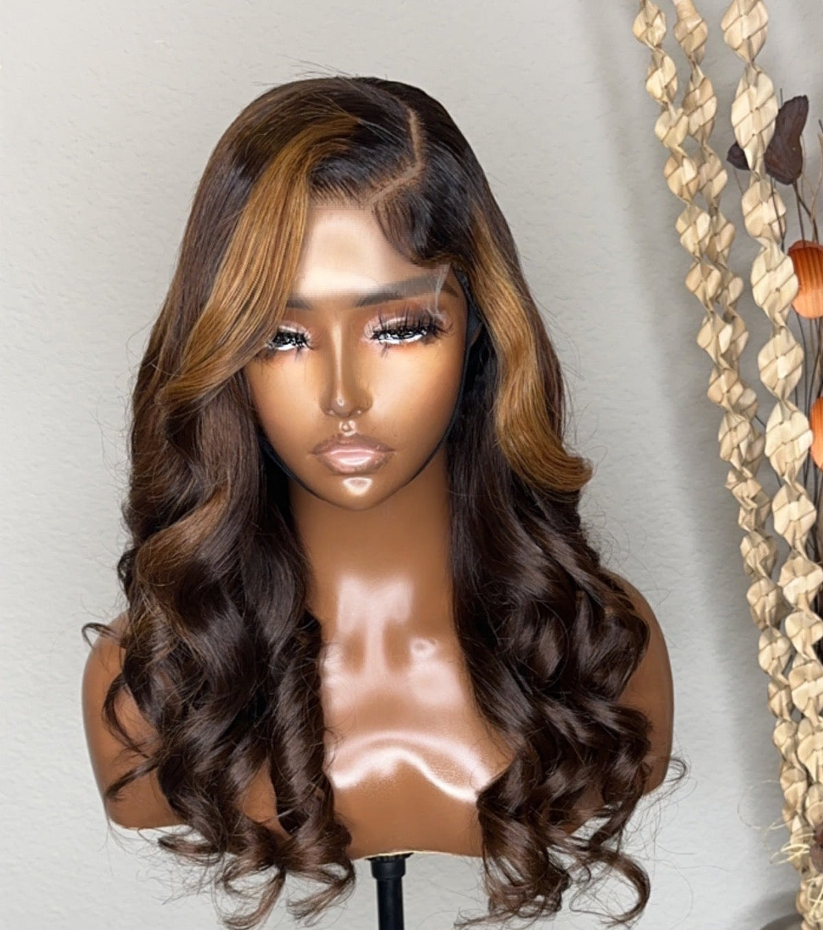 Glueless Hd Lace Wig Dark Brown with Blonde Highlights Body Wave