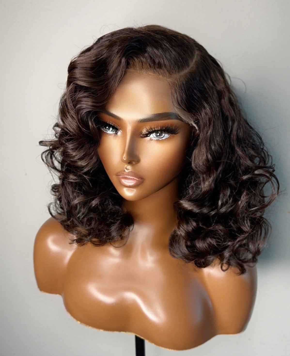 "Nadia" Dark Brown Deep -Side Part Custom Made Glueless Raw Indian Lace Wig